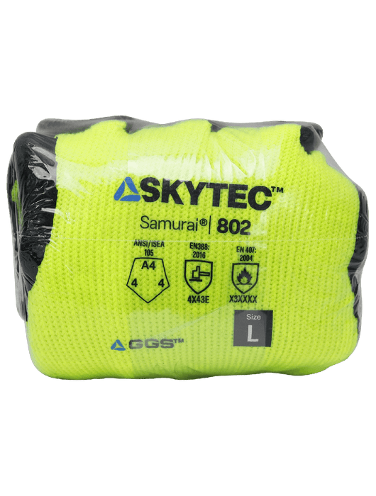Samurai Glove® - Mach Finish Nitrile, Nitrile Dots, 10-Gauge Hi-Vis Lime Thermal Protecting Aramid Shell, ANSI/ISEA 105 Cut Level A3,  EN 407 Level 3 Heat Contact, Vend Pack