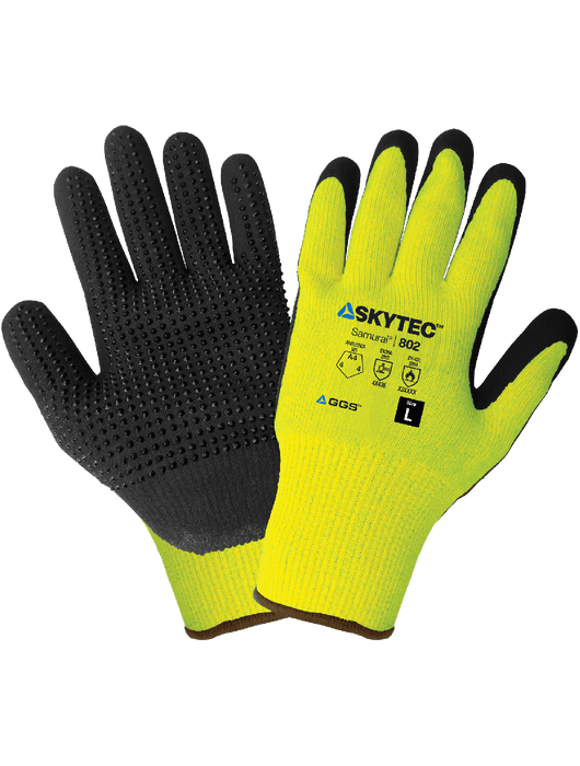Samurai Glove® - Mach Finish Nitrile, Nitrile Dots, 10-Gauge Hi-Vis Lime Thermal Protecting Aramid Shell, ANSI/ISEA 105 Cut Level A3,  EN 407 Level 3 Heat Contact, Vend Pack