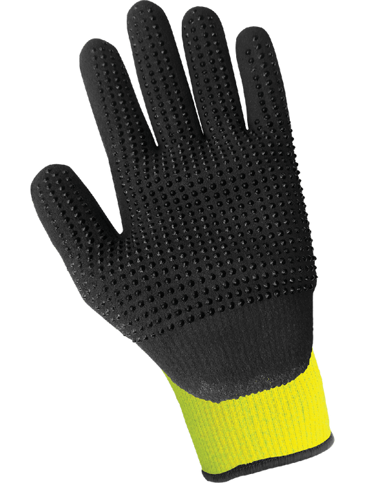 Samurai Glove® - Mach Finish Nitrile, Nitrile Dots, 10-Gauge Hi-Vis Lime Thermal Protecting Aramid Shell, ANSI Cut Level A4, EN 407 Level 3 Heat Contact