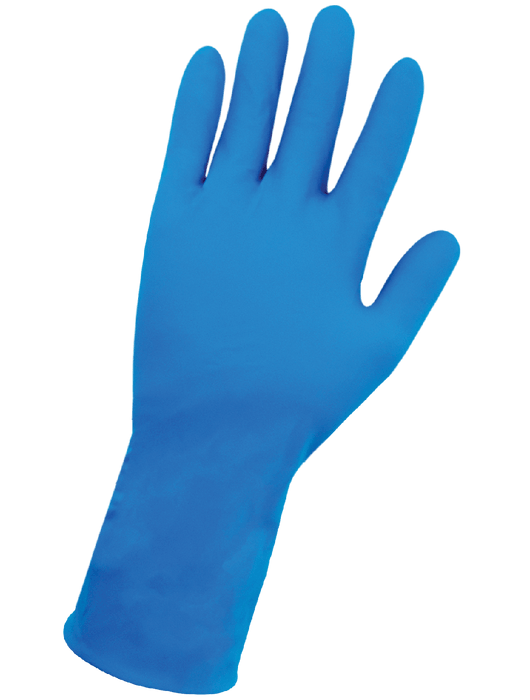 Disposable Glove, 8 mil. Blue Powder-Free Nitrile, 11", Rolled/Beaded Cuff