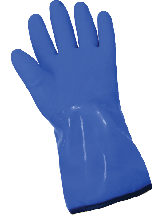 FrogWear® 12" Supported Chemical Handling Gloves, Triple-Dipped in Premium-Grade Blue PVC, 13g Seamless Cotton Liner Plus 7g Brushed Acrylic Terry Cloth Dual Inner Liner