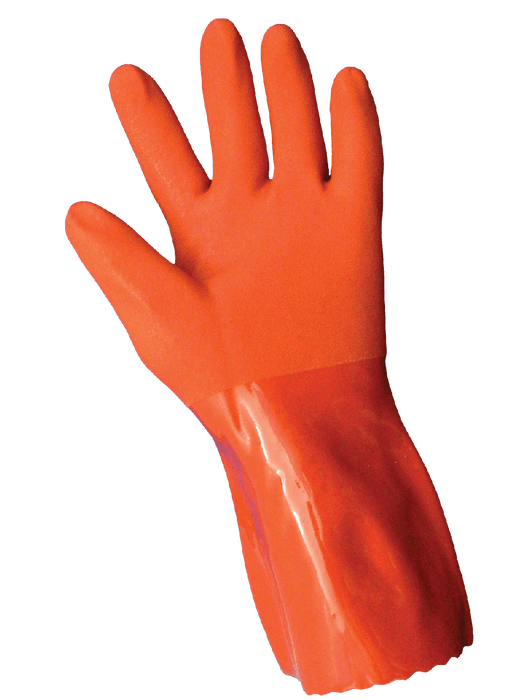 FrogWear® 12" Orange Double-Dipped PVC Supported Chemical Resistant Glove, Seamless Cotton Liner