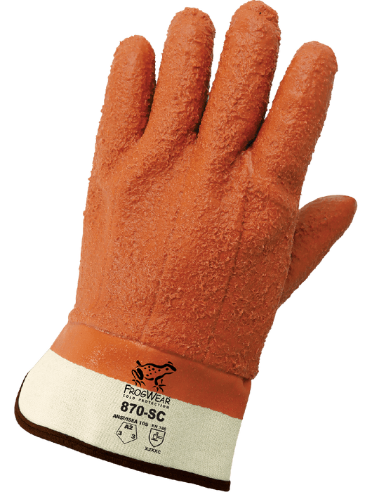 FrogWear® Orange PVC, Jersey Cotton Lined w/Foam Insulation, Rough Finish Grip, Safety Cuff, ANSI/ISEA 105 cut level A2, Universal