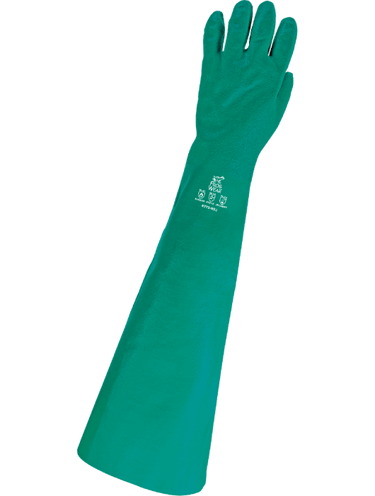 FrogWear® Extra-Long Green Nitrile Supported Nitrile, Rough Sandpaper Grip, 24"