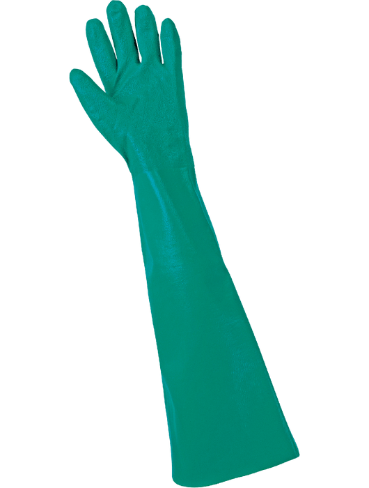 FrogWear® Extra-Long Green Nitrile Supported Nitrile, Rough Sandpaper Grip, 24"