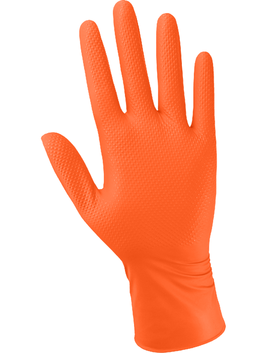 Panther-Guard® Disposable Gloves, 8 mil Industrial Grade Orange Nitrile, Powder-Free, Raised Diamond Pattern, 9½"