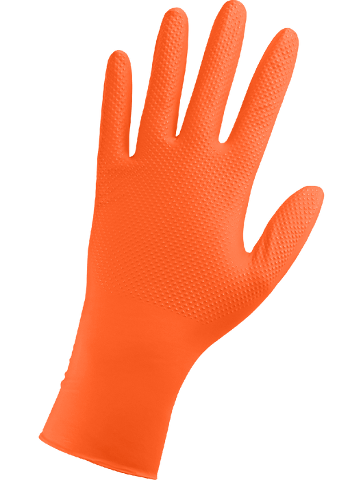 Panther-Guard® Disposable Gloves, 8 mil Industrial Grade Orange Nitrile, Powder-Free, Raised Diamond Pattern, 9½"