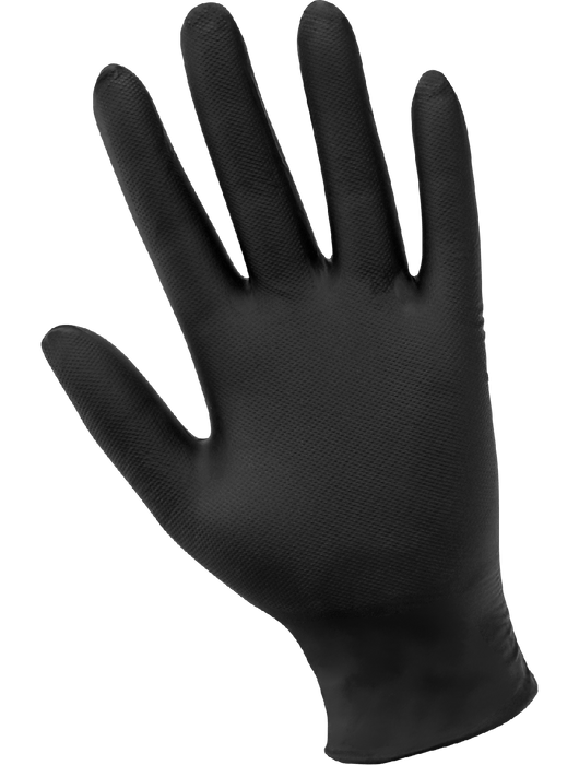 Panther-Guard® Disposable Gloves, 6 mil Black Nitrile, Powder-Free, Raised Micro Diamond Pattern, 9½"