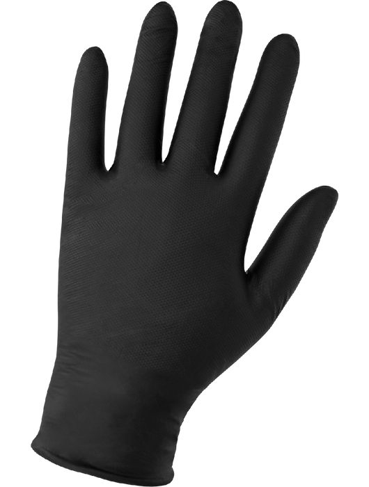 Panther-Guard® Disposable Gloves, 6 mil Black Nitrile, Powder-Free, Raised Micro Diamond Pattern, 9½"