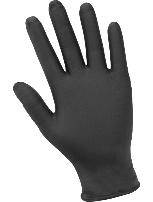 Panther-Guard® Disposable Gloves, 6 mil Black Nitrile, Powder-Free, Tractor Tread Pattern, 9½"