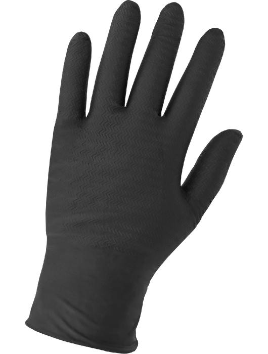 Panther-Guard® Disposable Gloves, 6 mil Black Nitrile, Powder-Free, Tractor Tread Pattern, 9½"