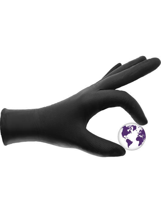 Panther-Guard® Disposable Gloves, 6 mil Black Nitrile, Powder-Free, Tractor Tread Pattern, 9½"