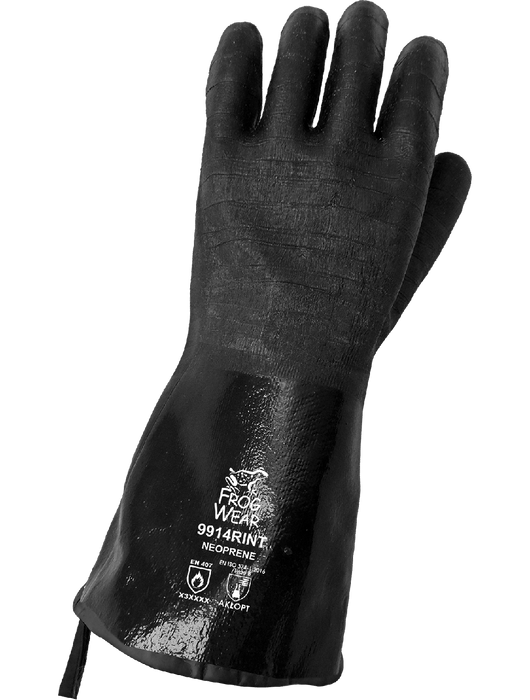 FrogWear® Multi-Dipped in Premium Grade Heavy Black Neoprene, Antimicrobial Treated Brushed Insulated, Double-Layer Inner Liner,  Rough-Etched Finish, 14", FDA Compliant