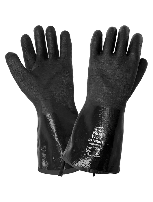 FrogWear® Multi-Dipped in Premium Grade Heavy Black Neoprene, Antimicrobial Treated Brushed Insulated, Double-Layer Inner Liner,  Rough-Etched Finish, 14", FDA Compliant
