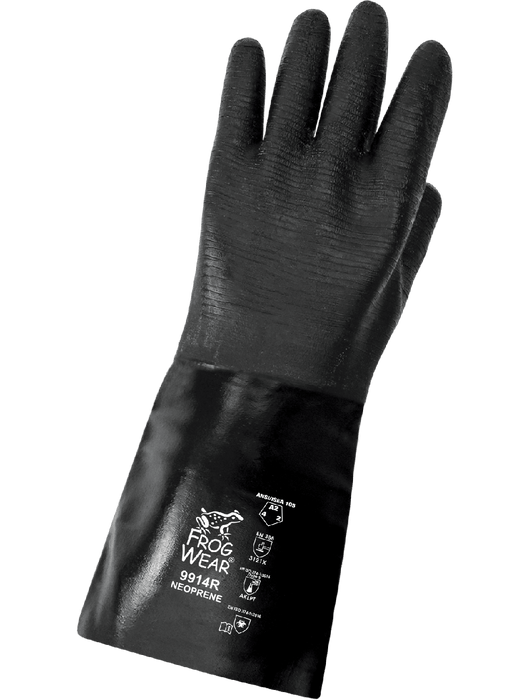 FrogWear® Multi-Dipped in Premium Grade Heavy Black Neoprene, Antimicrobial-Treated Cotton Interlock Liner, Rough-Etched Finish, 14" Gauntlet Cuff, ANSI/ISEA 105 cut level A2, Universal