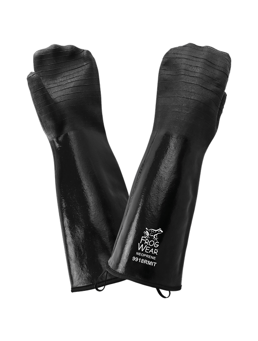 FrogWear® Supported Chemical Handling Mittens, Multi-Dipped in Premium-Grade Heavy Black Neoprene, Antimicrobial Treated Brushed Insulated Double-Layer Inner Liner, Rough-Etched Finish, Gauntlet Cuff, 18", FDA Compliant, Universal