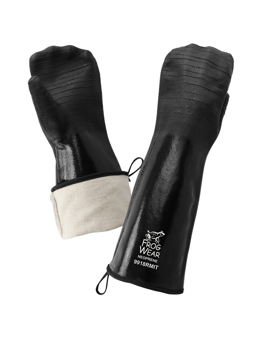 FrogWear® Supported Chemical Handling Mittens, Multi-Dipped in Premium-Grade Heavy Black Neoprene, Antimicrobial Treated Brushed Insulated Double-Layer Inner Liner, Rough-Etched Finish, Gauntlet Cuff, 18", FDA Compliant, Universal