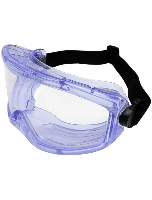 BG3 Indirect Vented Wide View Chemical Splash Goggle, Crystal Blue PVC Frame, 4 Slotted Indirect Vents, Clear Anti-Fog Lens