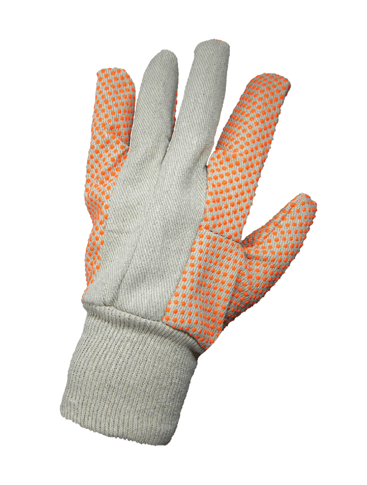 12 oz. Cotton Canvas Dotted with High-Visibility PVC Gloves, Knit Wrist, Clute Cut, Men's