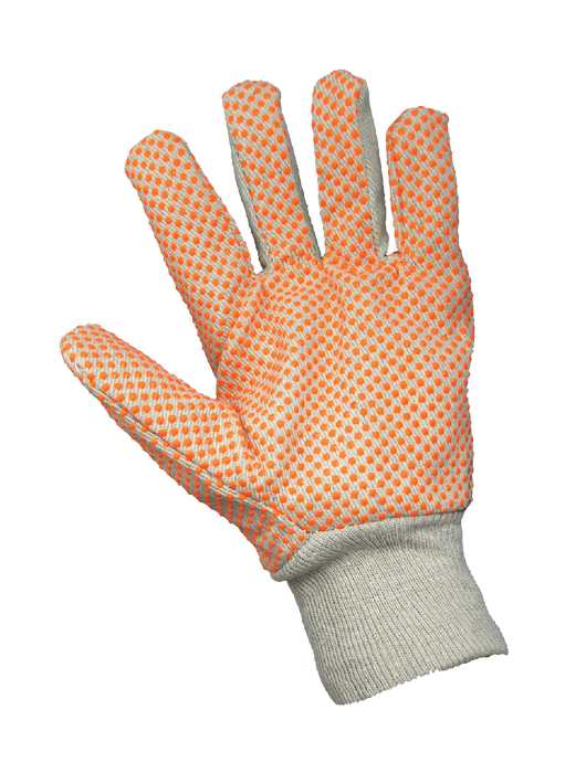 12 oz. Cotton Canvas Dotted with High-Visibility PVC Gloves, Knit Wrist, Clute Cut, Men's