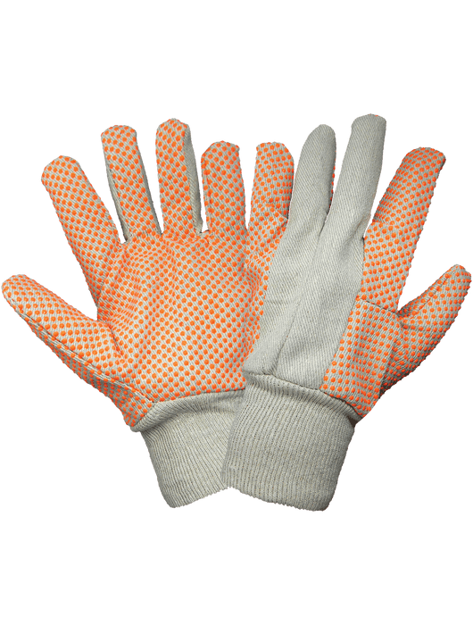 12 oz. Cotton Canvas Dotted with High-Visibility PVC Gloves, Knit Wrist, Clute Cut, Men's