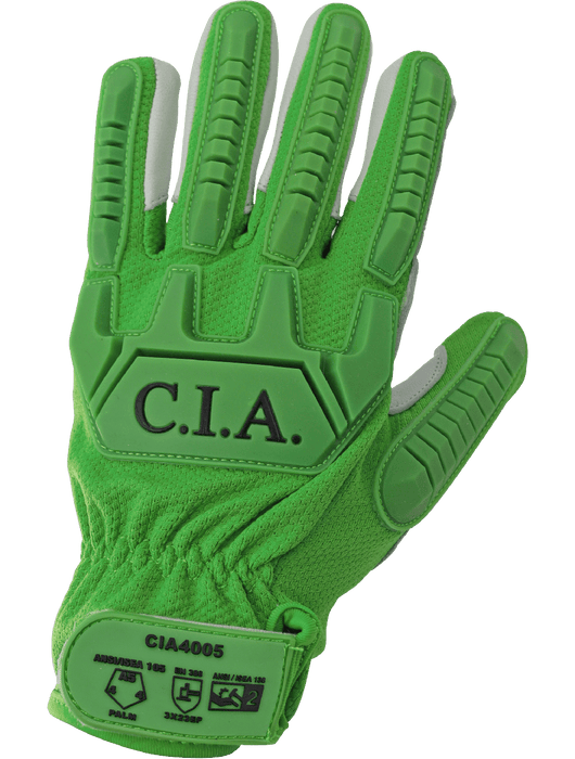 Mechanics Style Premium-Grade White Grain Goatskin Leather Palm, Aralene® Inner Liner on The Palm, TPR Impact Protection, ANSI/ISEA 105 Cut Level A5