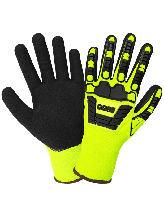 Vise Gripster® C.I.A. Hi-Vis Lime, Mach Finish Nitrile Palm, TPU Impact Protection on Fingertips & Back of the Hand