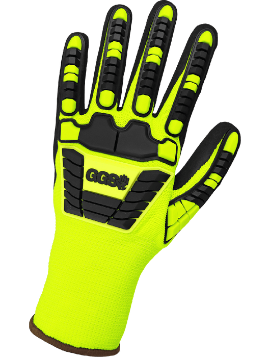 Vise Gripster® C.I.A. Hi-Vis Lime, Mach Finish Nitrile Palm, TPU Impact Protection on Fingertips & Back of the Hand