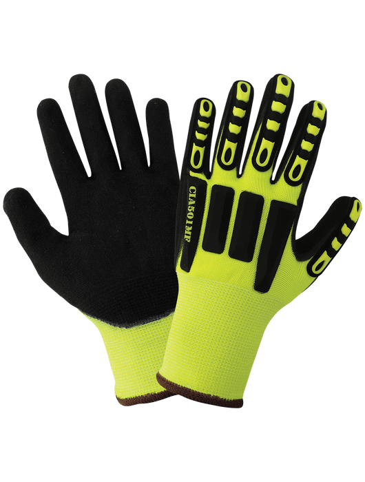 Vise Gripster® C.I.A. Hi-Vis Lime, Mach Finish Nitrile Palm, TPU Impact Protection on Fingertips & Back of the Hand