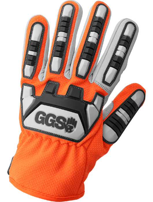 Hi-Vis Org Cut and Impact Resistant Mechanics Style Tuffalene® Gloves w/Goatskin Palm, ANSI/ISEA 105 Cut Level A6