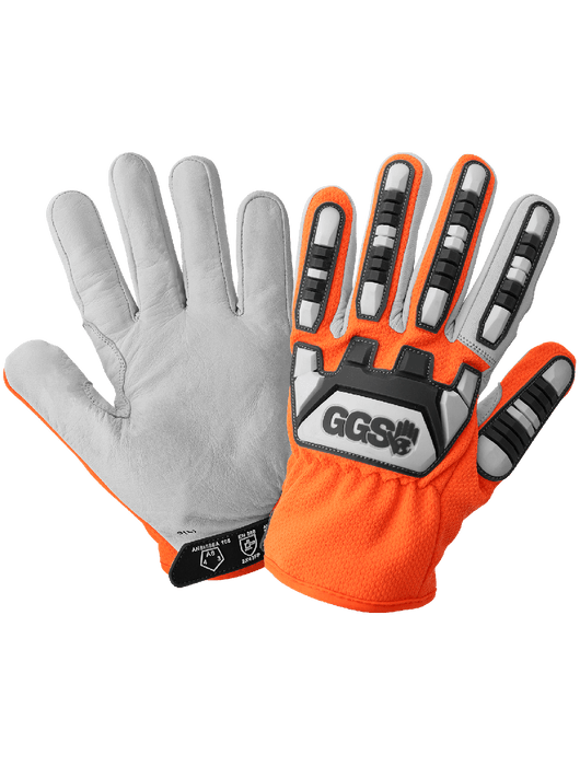 Hi-Vis Org Cut and Impact Resistant Mechanics Style Tuffalene® Gloves w/Goatskin Palm, ANSI/ISEA 105 Cut Level A6
