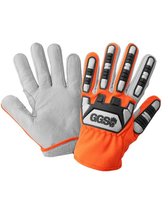 Hi-Vis Org Cut and Impact Resistant Mechanics Style Tuffalene® Gloves w/Goatskin Palm, ANSI/ISEA 105 Cut Level A6
