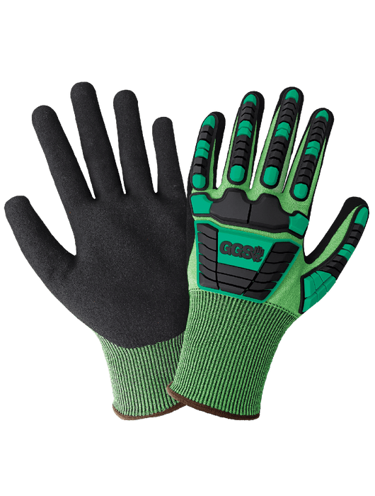 Vise Gripster® C.I.A. - Cut & Impact Resistant Gloves, 18g Hi-Vis Green, Black Nitrile Coated-Palm, Green-and-Black TPU Impact Protection, Touch Screen Compatible Fingertips, ANSI/ISEA 105 Cut Level A7