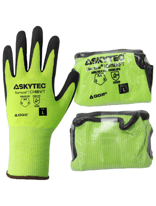 Samurai Glove® FDA & Anti-Static/Electrostatic Compliant Nitrile Coated Hi-Vis Tuffalene® Gloves, Vend Pack, ANSI/ISEA 105 Cut Level A4