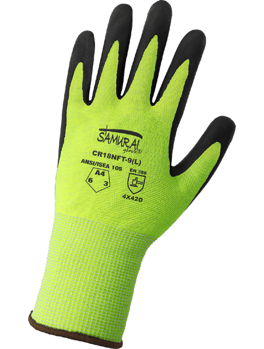 Samurai Glove® Hi-Vis Cut Resistant Nitrile Coated Gloves, ANSI Cut Level A4