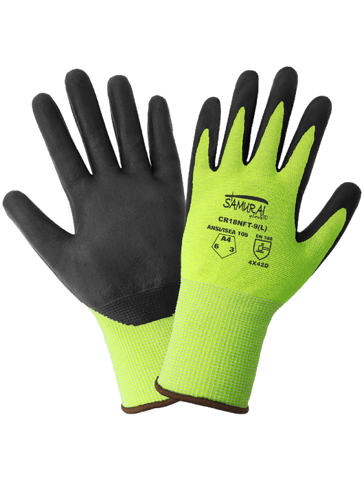 Samurai Glove® Hi-Vis Cut Resistant Nitrile Coated Gloves, ANSI Cut Level A4