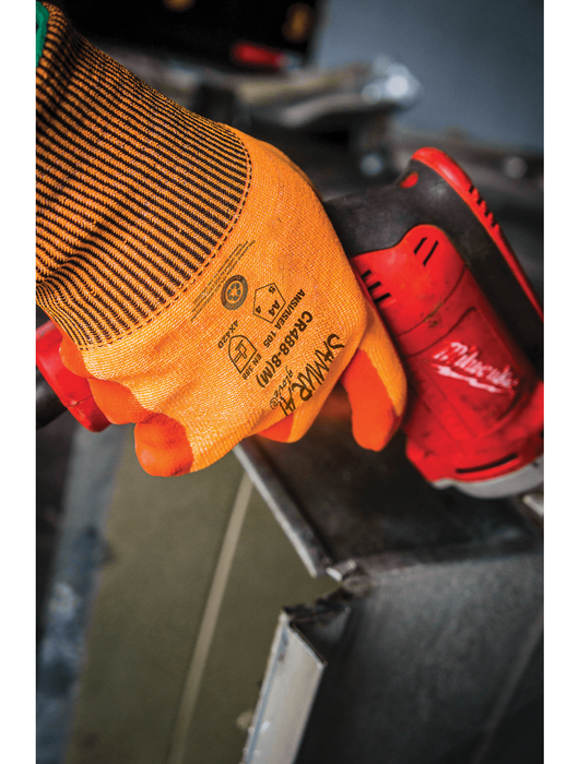 Samurai Glove® 18-Gauge Hi-Vis Orange Seamless Glove w/Orange Foam Nitrile Dip, ANSI Cut Level A4