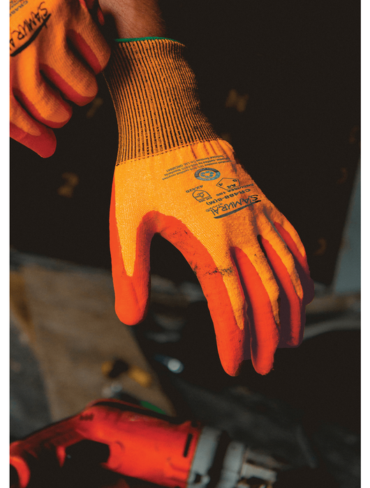 Samurai Glove® 18-Gauge Hi-Vis Orange Seamless Glove w/Orange Foam Nitrile Dip, ANSI Cut Level A4