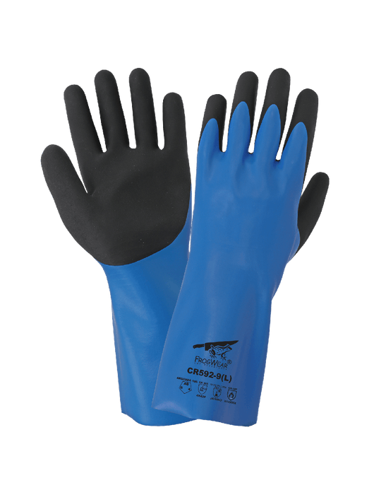 FrogWear® 12" Premium Double-Dipped Nitrile Shell, Blue Smooth Base Coating, Black Foam-Coated Palm, 15g Seamless Tuffalene® UHMWPE Liner,  Gauntlet Cuff, ANSI/ISEA 105 cut level A5