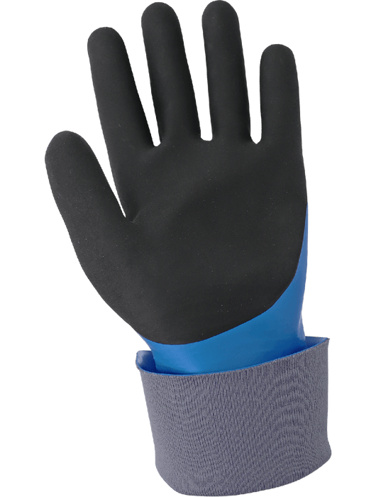 FrogWear® 12" Premium Double-Dipped Nitrile Shell, Blue Smooth Base Coating, Black Foam-Coated Palm, 15g Seamless Tuffalene® UHMWPE Liner,  Gauntlet Cuff, ANSI/ISEA 105 cut level A5