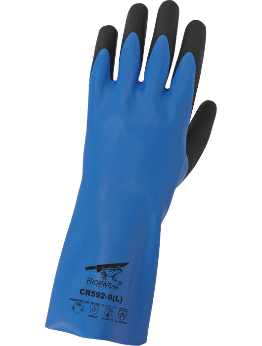 FrogWear® 12" Premium Double-Dipped Nitrile Shell, Blue Smooth Base Coating, Black Foam-Coated Palm, 15g Seamless Tuffalene® UHMWPE Liner,  Gauntlet Cuff, ANSI/ISEA 105 cut level A5