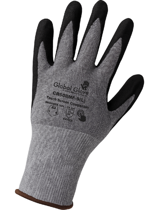 FDA Compliant 18g Salt-and-Pepper HPPE Cut Resistant Gloves w/Touch Screen Mach Finish Nitrile Coating, ANSI/ISEA 105 Cut Level A4