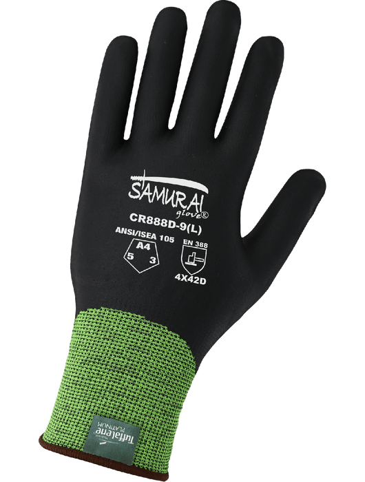 Samurai Glove® 18g  Hi-Vis Lime Cut Resistant, Black Foam Nitrile Fully Coated w/ Nitrile Dots, ANSI/ISEA 105 Cut Level A4