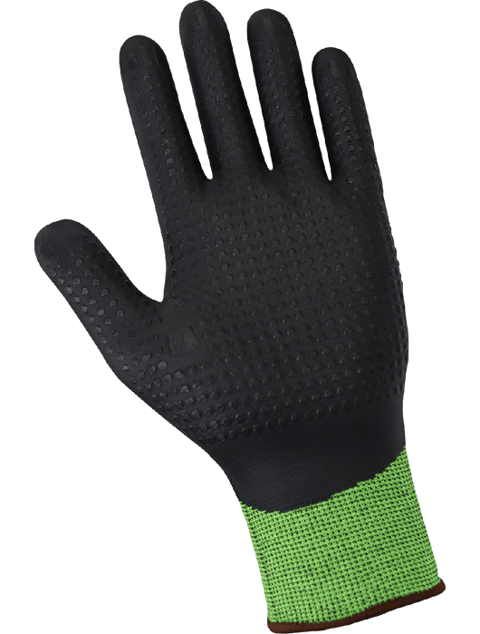 Samurai Glove® 18g  Hi-Vis Lime Cut Resistant, Black Foam Nitrile Fully Coated w/ Nitrile Dots, ANSI/ISEA 105 Cut Level A4