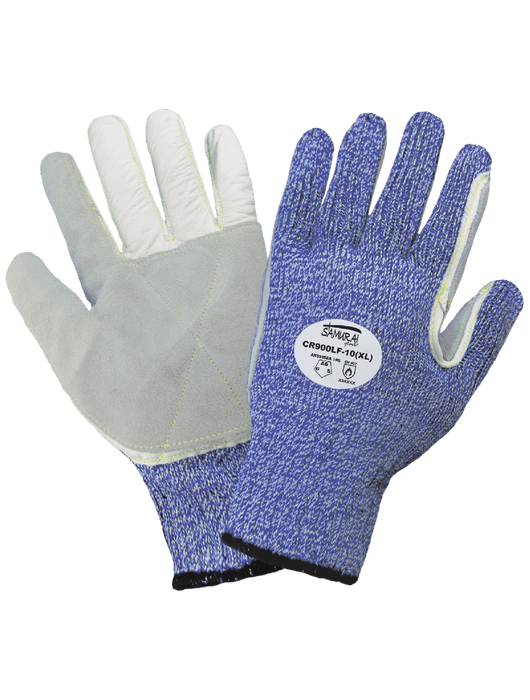 Samurai Glove® 7g Composite Enhanced Tuffalene® UHMWPE Liner, Premium Grain Cowhide Leather Palm Base, A-Grade Split Cowhide Second Layer on the Base Palm/Forefinger, ANSI/ISEA 105 Cut Level A6