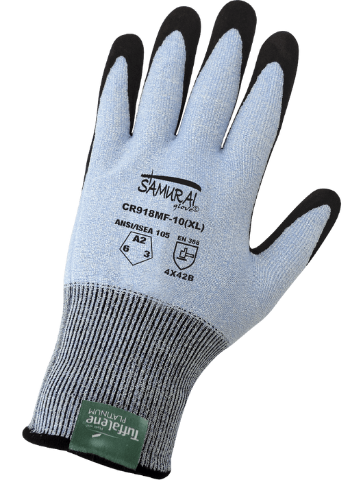 Samurai Glove® Light Blue 18-Gauge Tuffalene® w/Nitrile Dipped Palm, ANSI Cut Level A2