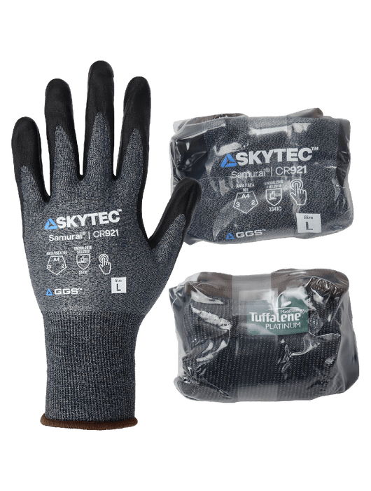 Samurai Glove® 21g Salt & Pepper Seamless HPPE Shell, Black Foam Nitrile Coated Palm, Knit Wrist, Vend Pack