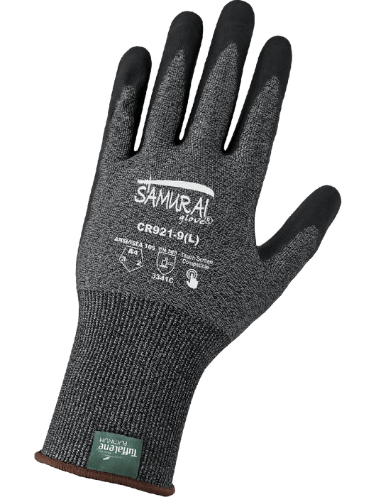Samurai Glove® 21g Salt & Pepper Seamless HPPE Shell, Black Foam Nitrile Coated Palm, Knit Wrist, ANSI/ISEA 105 Cut Level A4