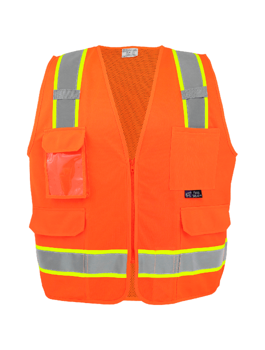 FrogWear® Cl. 2 Hi-Vis Lime Mesh Polyester Surveyors, Contrasting Reflective, Zipper Closure
