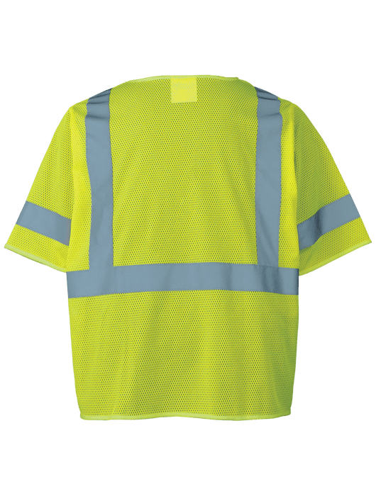 FrogWear® Cl. 3 Lime Hi-Vis Self-Extinguishing Hi-Vis Short-Sleeved Safety Vest, Zipper Closure